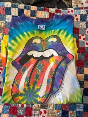 Vintage Liquid Blue XL  Tie-Dye Rolling Stones Tongue Tee Mens